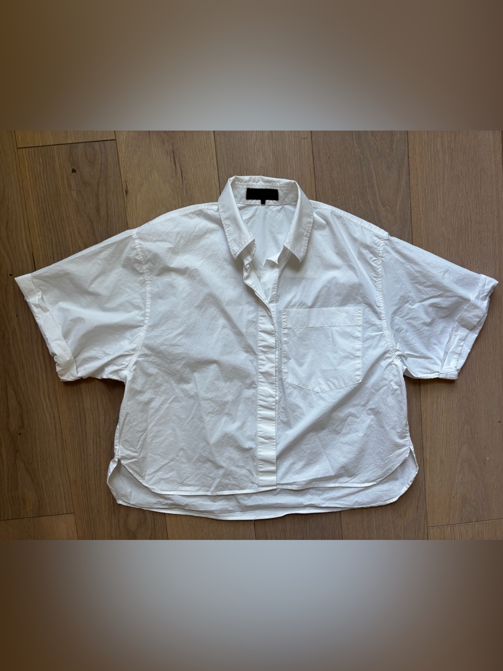 Zara White Short-Sleeve Button-Up Shirt